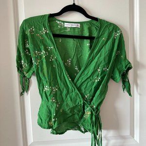 Green Floral Faithful The Brand Short Sleeve Blouse